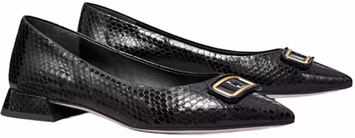 Order (W) TORY BURCH Sepatu Datar Kulit Hitam dengan Logo Dekoratif 146414-006