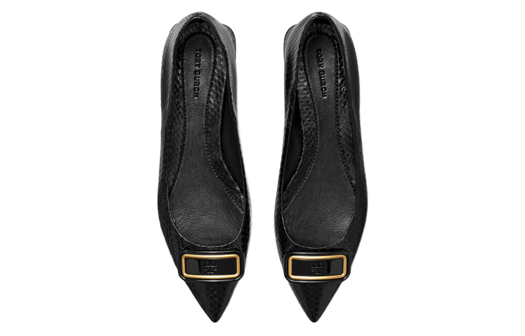 Lookbook (W) TORY BURCH Kulit Flat Hujung Tajam 'Logo Hitam' 146414-006