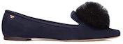 Order (W) TORY BURCH Kulit Flats Hujung Runcing 'Biru Hitam' 85775-416