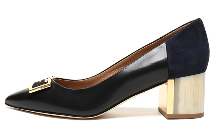 (Women) TORY BURCH Leather Pointed Toe High Heels 'Elegant Black and Blue' 57226-017