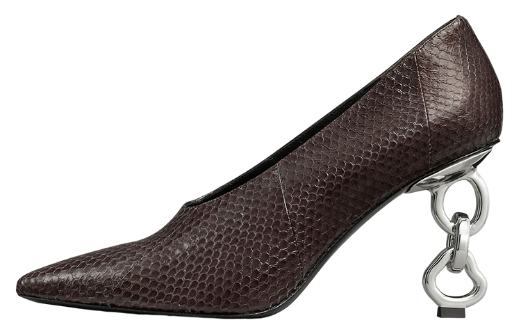 Buy TORY BURCH 皮革水蛇紋尖頭異形跟高跟鞋 女款 棕色