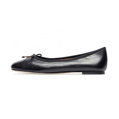(W) TORY BURCH Leather Round-Toe Flats 'Black Bow'
