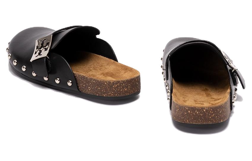 Shop (W) TORY BURCH Mule en Cuir Noir à Bout Rond Slip-On 154448-006