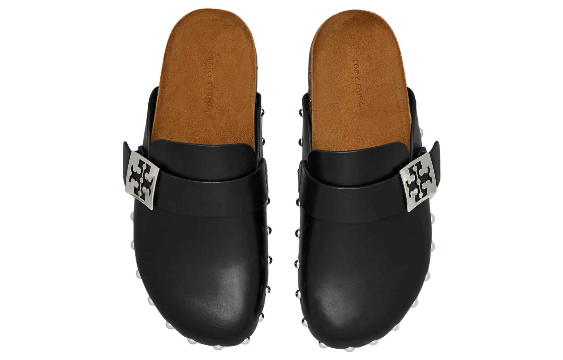 Details for (W) TORY BURCH Mule en Cuir Noir à Bout Rond Slip-On 154448-006