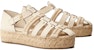 (W) Sandal Gladiator Kulit Tory Burch Bertumit Bulat dengan Gesper 'Putih Gading' 149233-104