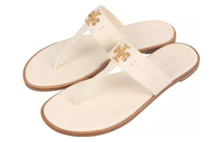 (W) TORY BURCH Leather Round-Toe Flip-Flops 'Beige' 圖 3