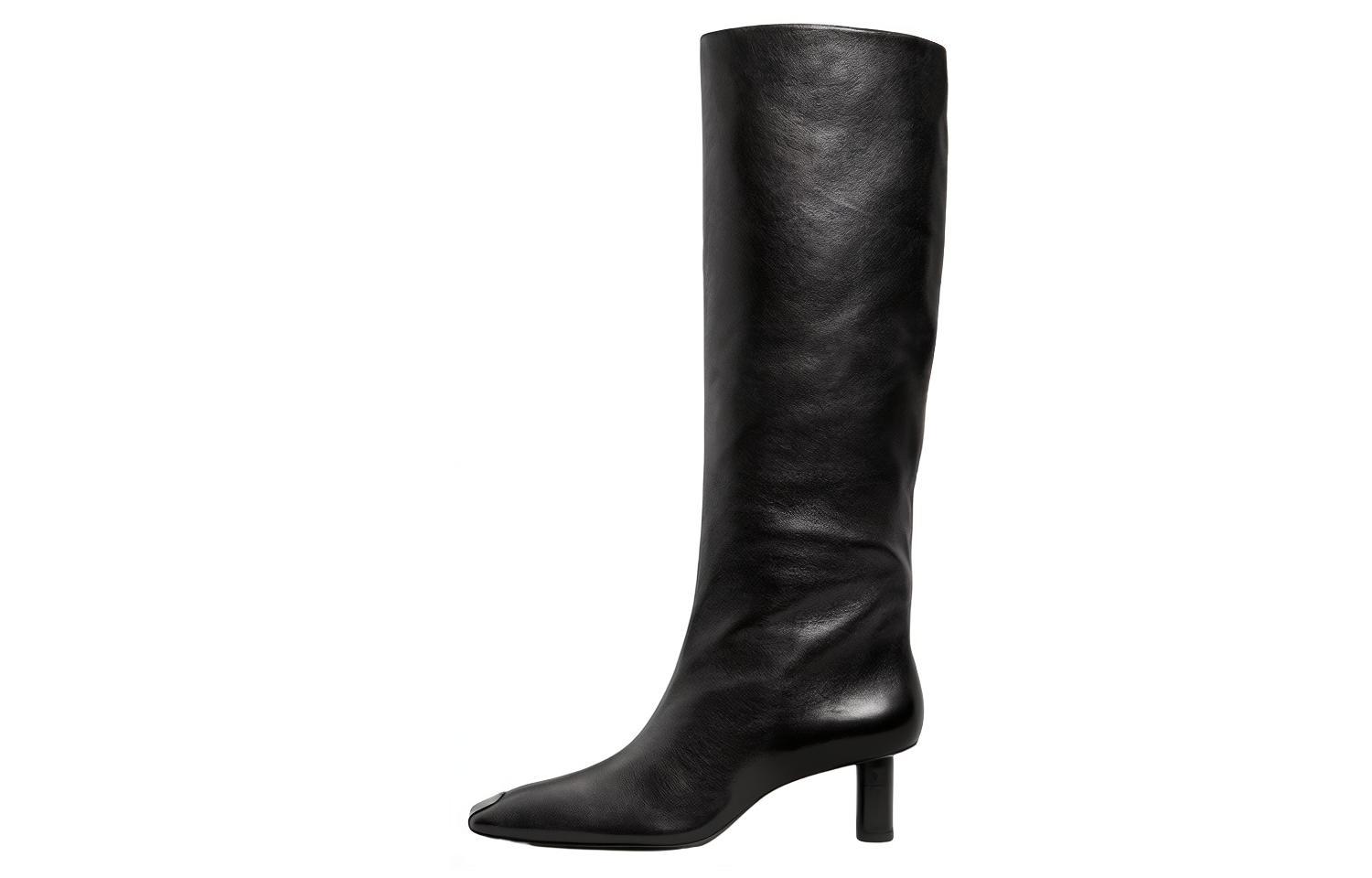 (W) TORY BURCH Leather Square-Toe High Boot 'Black Fashion'