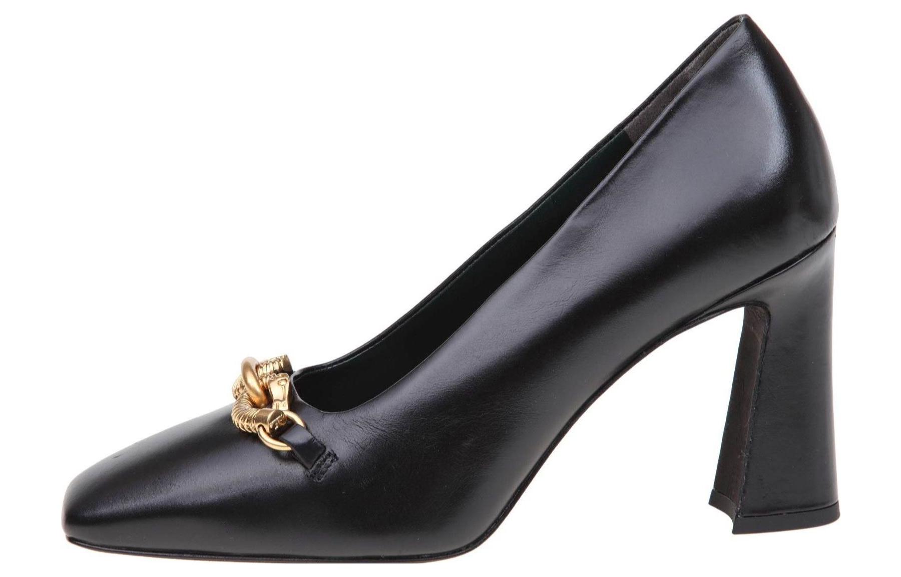 (W) TORY BURCH Leather Square-Toe Slide Heel 'Black'