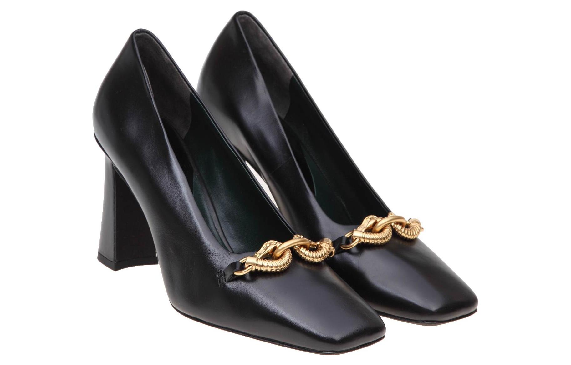 (W) TORY BURCH Leather Square-Toe Slide Heel 'Black' 圖 2