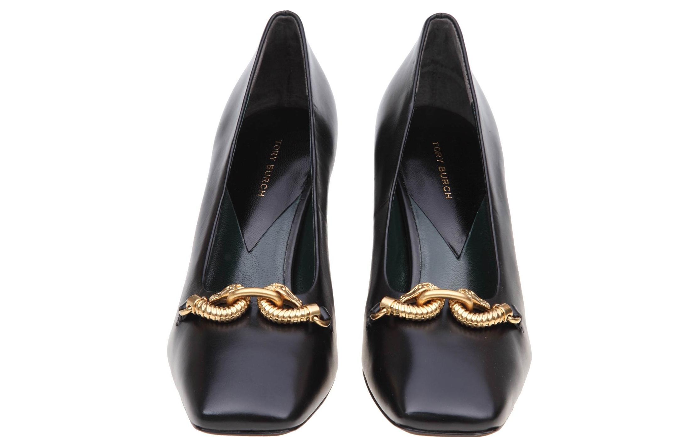 (W) TORY BURCH Leather Square-Toe Slide Heel 'Black' 圖 4