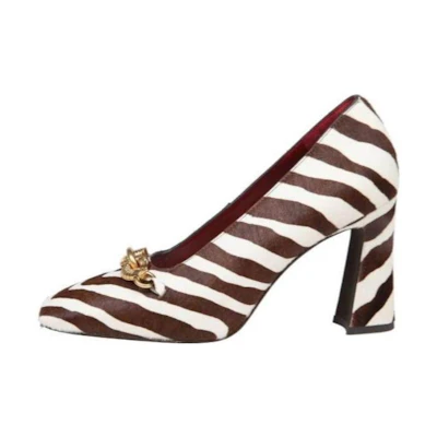 (W) TORY BURCH Leather Square-Toe Slip-On Block Heel 'Brown & White'