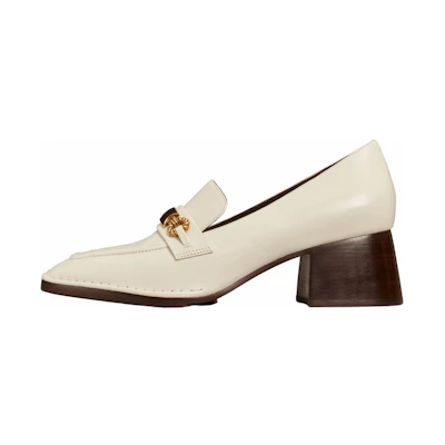 (W) TORY BURCH Leather Tan 'Logo Clasp Block Heel'