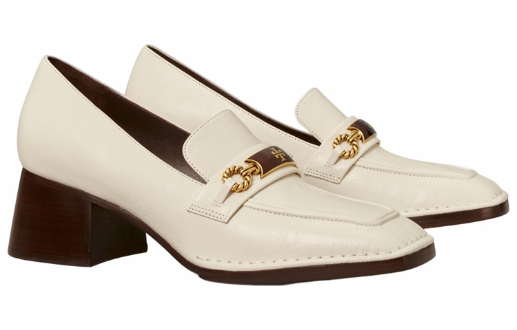 Lookbook TORY BURCH 皮革 徽標夾扣 粗跟 高跟鞋 女款 米棕