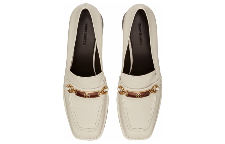 Shop TORY BURCH 皮革 徽標夾扣 粗跟 高跟鞋 女款 米棕