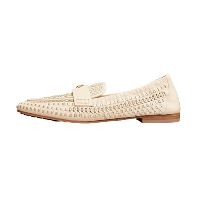 (W) TORY BURCH Leather Woven Logo Loafer 'White'
