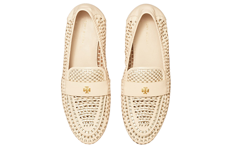 (W) TORY BURCH Leather Woven Logo Loafer 'White' 圖 4