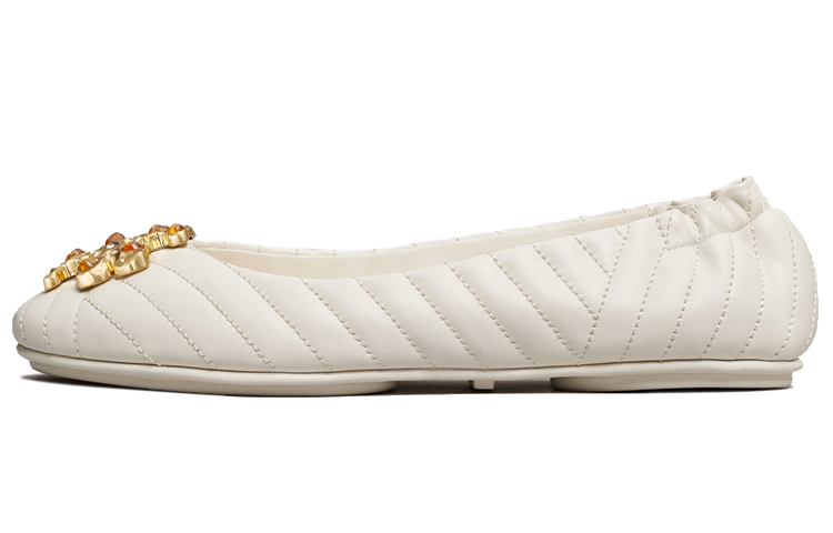(W) TORY BURCH Logo Ballet Flat 'White'