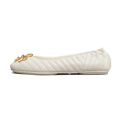 (W) TORY BURCH Logo Ballet Flat 'White'
