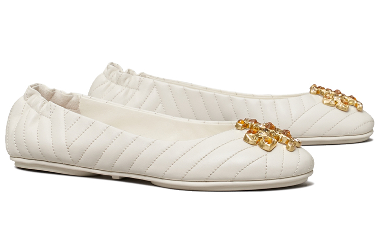 (W) TORY BURCH Logo Ballet Flat 'White' 圖 3