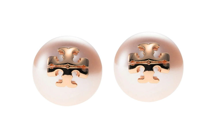 Order (Women) TORY BURCH Logo Brass Pearl Stud Earrings for Women in Rose Gold. 18151657