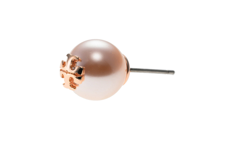 Details for (Women) TORY BURCH Logo Brass Pearl Stud Earrings for Women in Rose Gold. 18151657