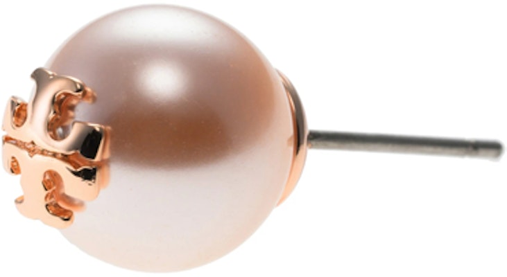 (Women) TORY BURCH Logo Brass Pearl Stud Earrings for Women in Rose Gold. 18151657 Details for (Women) TORY BURCH Logo Brass Pearl Stud Earrings for Women in Rose Gold. 18151657