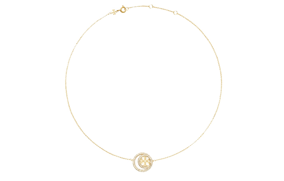 (Women) Tory Burch Logo Design Crystal Glass Brass Necklace Gold for Women. 157225-783