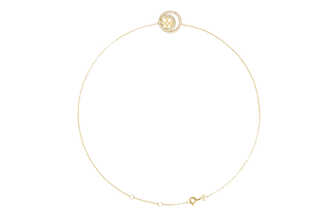 Shop (Women) Tory Burch Logo Design Crystal Glass Brass Necklace Gold for Women. 157225-783