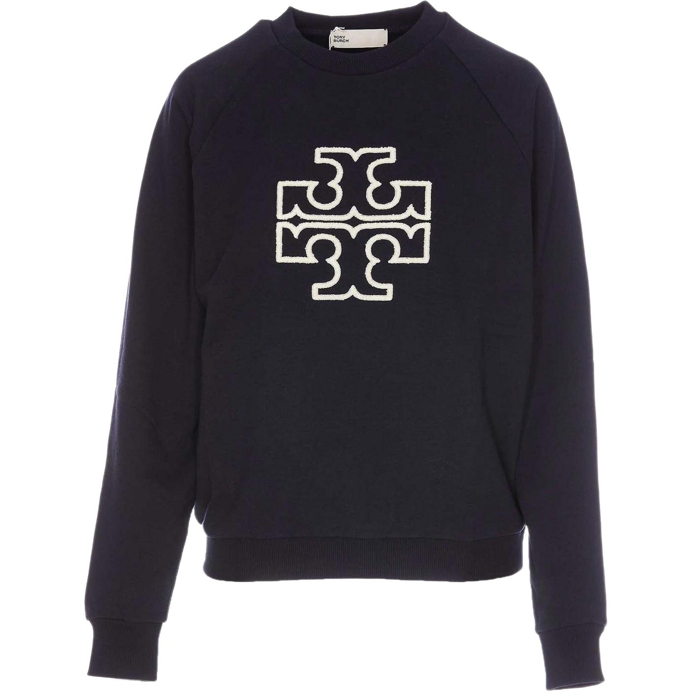 (Women) TORY BURCH Logo Embroidered Crewneck Navy Blue Sweatshirt for Women. 146188-405