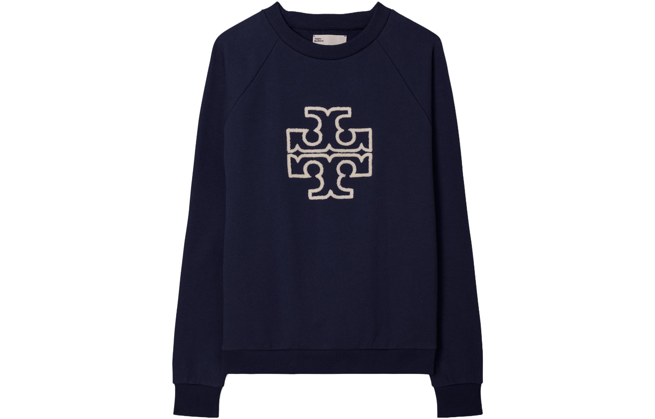 Order (W) TORY BURCH Logo Bordir Crewneck Navy Blue Sweatshirt Wanita. 146188-405