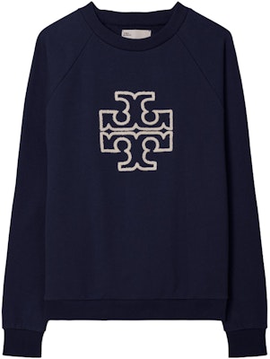 (W) TORY BURCH Logo Bordir Crewneck Navy Blue Sweatshirt Wanita. 146188-405 Order (W) TORY BURCH Logo Bordir Crewneck Navy Blue Sweatshirt Wanita. 146188-405
