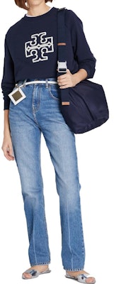 (W) TORY BURCH Logo Bordir Crewneck Navy Blue Sweatshirt Wanita. 146188-405 Lookbook (W) TORY BURCH Logo Bordir Crewneck Navy Blue Sweatshirt Wanita. 146188-405