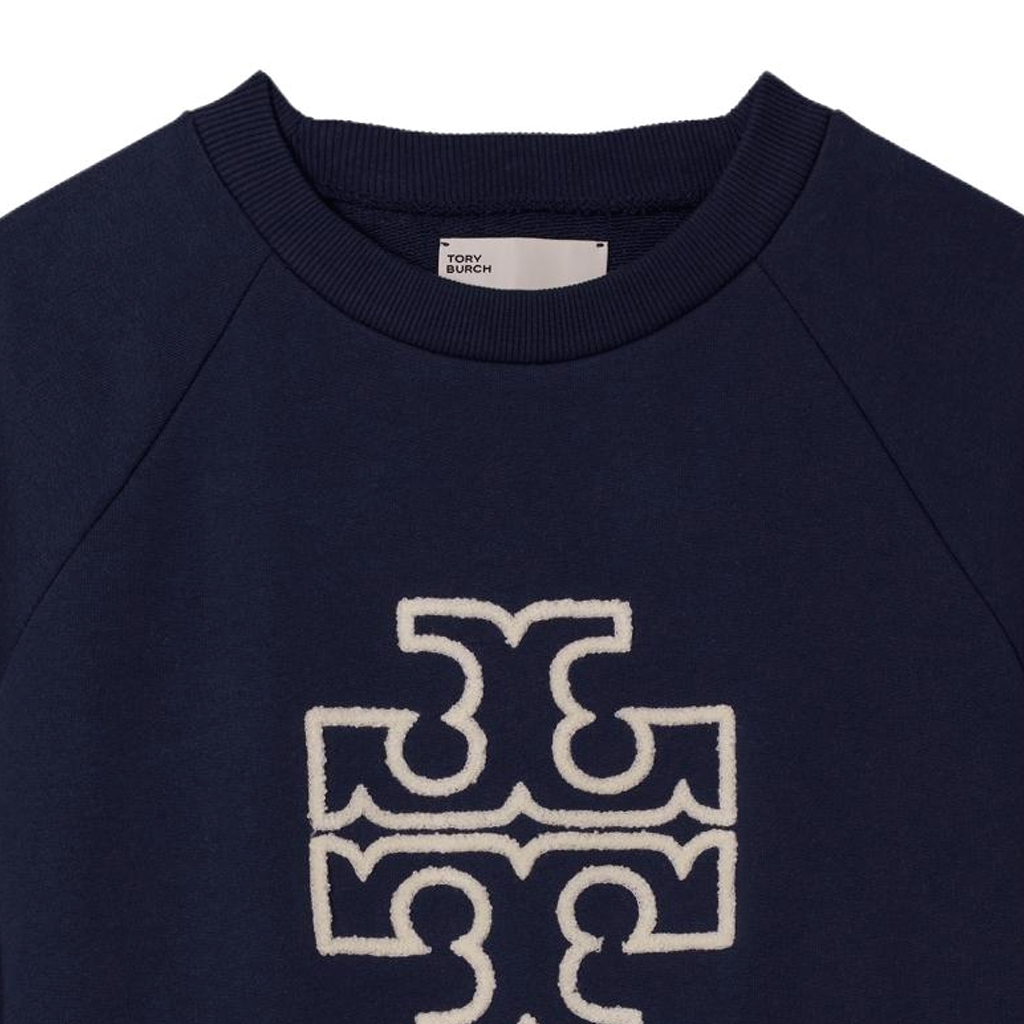 Purchase (W) TORY BURCH Logo Bordir Crewneck Navy Blue Sweatshirt Wanita. 146188-405
