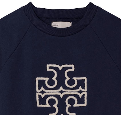 (W) TORY BURCH Logo Bordir Crewneck Navy Blue Sweatshirt Wanita. 146188-405 Purchase (W) TORY BURCH Logo Bordir Crewneck Navy Blue Sweatshirt Wanita. 146188-405