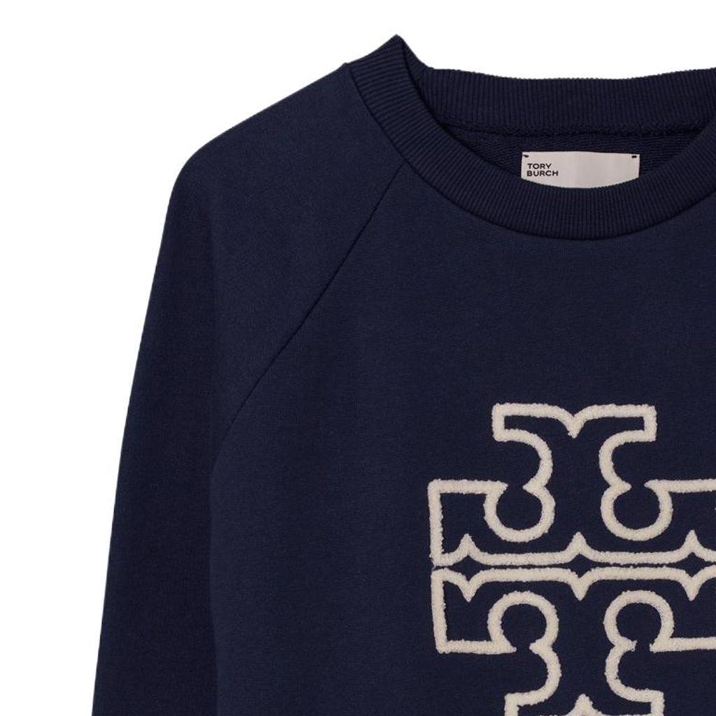 Details for (W) TORY BURCH Logo Bordir Crewneck Navy Blue Sweatshirt Wanita. 146188-405
