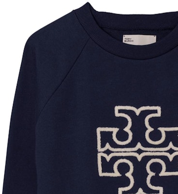 (W) TORY BURCH Logo Bordir Crewneck Navy Blue Sweatshirt Wanita. 146188-405 Details for (W) TORY BURCH Logo Bordir Crewneck Navy Blue Sweatshirt Wanita. 146188-405