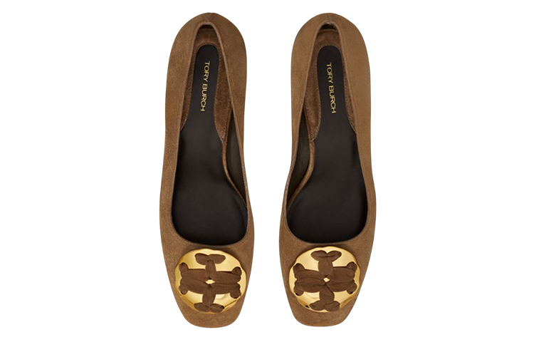 (W) TORY BURCH Logo Suede Mid-Heel Pump 'Brown' 圖 3