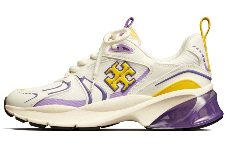 (Women) Tory Burch Mesh Lace-Up Low-Top Sneakers White Purple. 147294-100