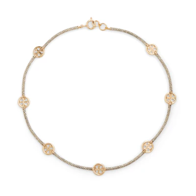 (Women) Tory Burch Miller Double T Logo Necklace for Women in Gold. 141136-783