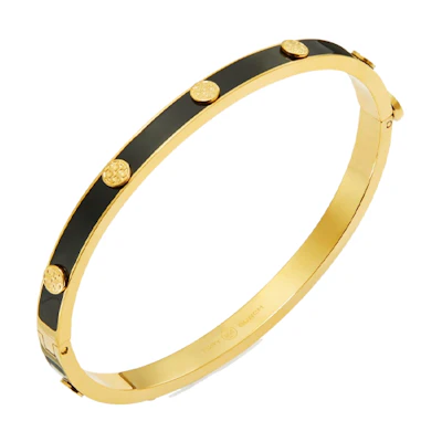 (Women) Tory Burch Miller Enamel Stainless Steel Hinged Bracelet Women’s Black/Gold. 155538-720