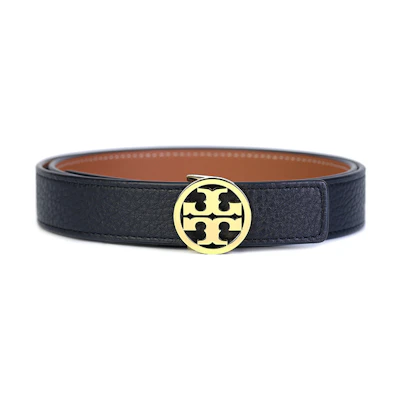 (Women) TORY BURCH Miller Reversible Logo Gold Buckle Leather Belt Women Black/Brown 2.5cm 138935-001