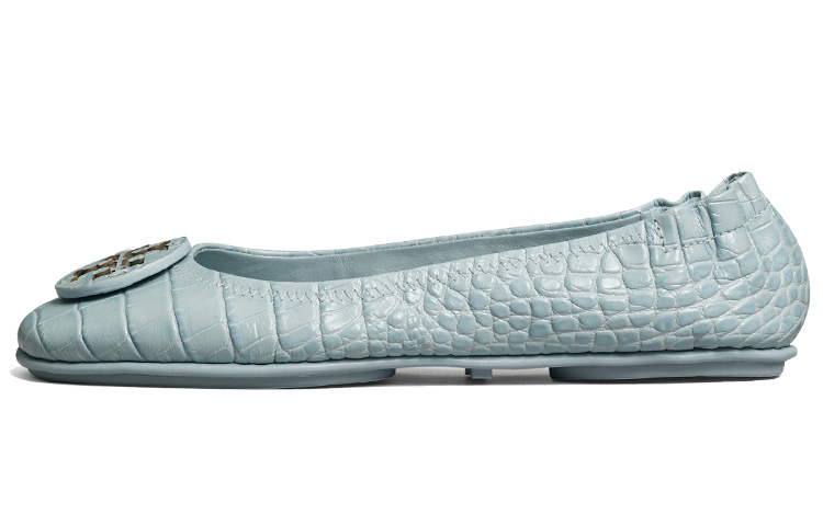 (W) TORY BURCH Minnie Travel 'Embossed Leather Elegant Ballet Flat - Blue'