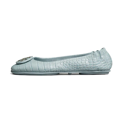 (W) TORY BURCH Minnie Travel 'Embossed Leather Elegant Ballet Flat - Blue'