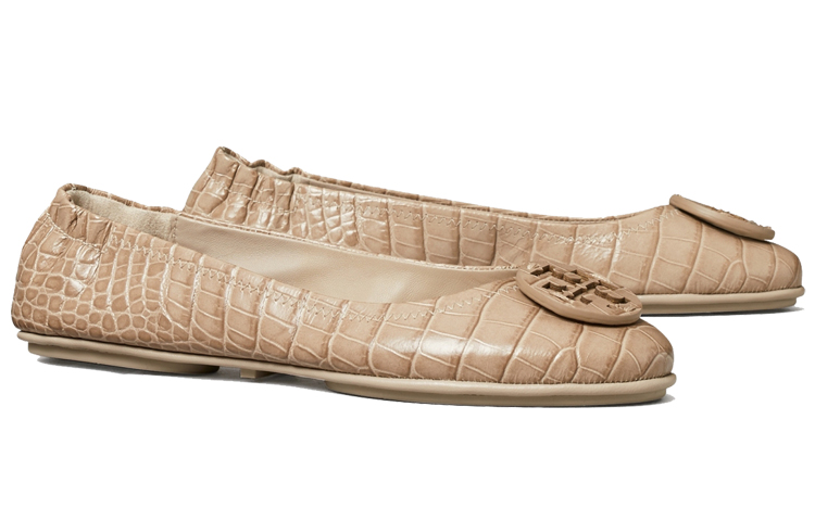(W) TORY BURCH Minnie Travel 'Embossed Leather Ballet Flat - Taupe' 圖 3