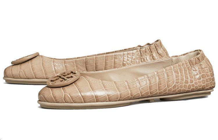 (W) TORY BURCH Minnie Travel 'Embossed Leather Ballet Flat - Taupe' 圖 4