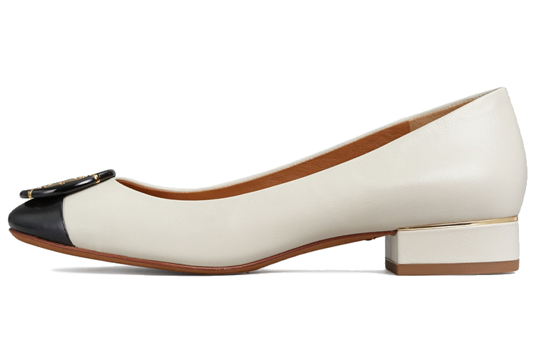 (W) TORY BURCH Multi-Logo 'Ivory Block Heel Ballet'