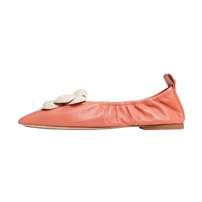 (W) TORY BURCH Napa Leather Ballet Flats 'Orange Red'