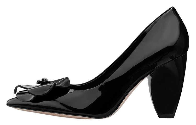 Buy TORY BURCH 漆皮 花蕊 尖頭 粗跟 高跟鞋 女款 黑色