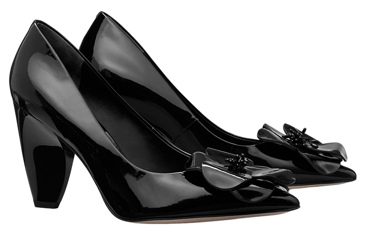 Lookbook TORY BURCH 漆皮 花蕊 尖頭 粗跟 高跟鞋 女款 黑色