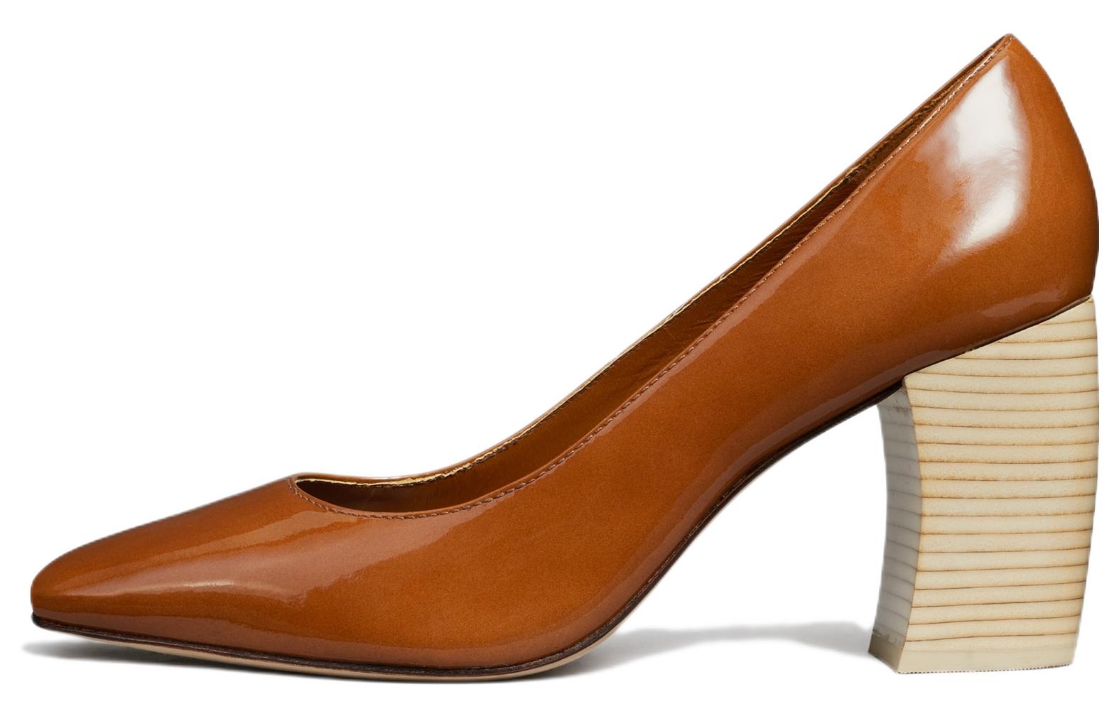 (W) TORY BURCH Patent Leather Slide 'Brown Block Heel'